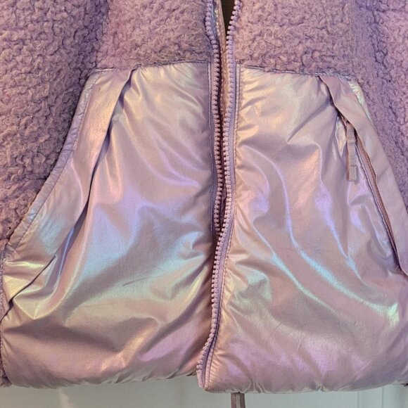 Cat and Jack Kids' Solid Puffer Jacket Lavender Shiny / Teddy Size L (10/12) - Picture 8 of 8